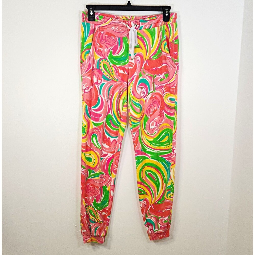 Lilly Pulitzer Bold Floral Print Velour Drawstring Jogger Sweatpants SMALL EUC